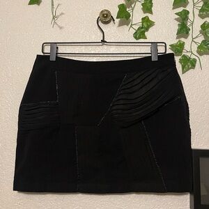 Black Mini Skirt W/ Pleated & Chain Detail